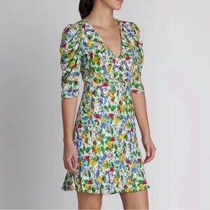 Saloni Collette Floral Puff Sleeve Mini Dress| Size 10
